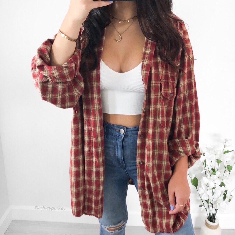 vintage red and tan oversized flannel
